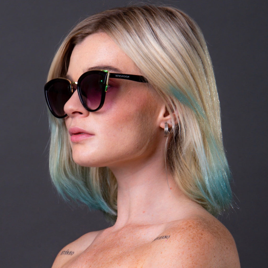 Anteojos Sol Retro Cat Eyes Print Negro